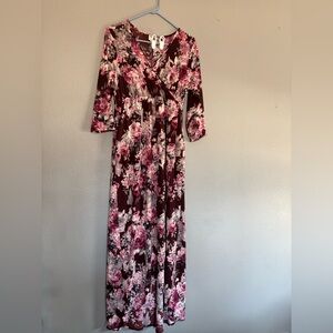 Sew In Love Burgundy Maxi Dress with Pink Floral Print